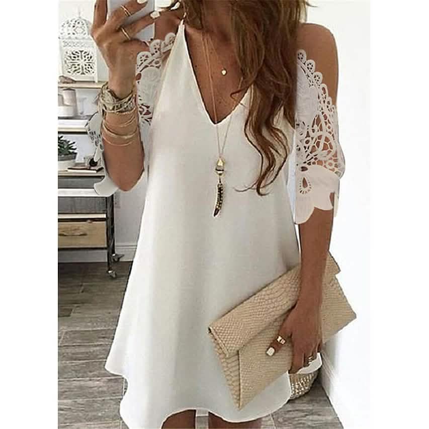 Women's Half Sleeve Solid Cutout Shift Dress - White XXXX
