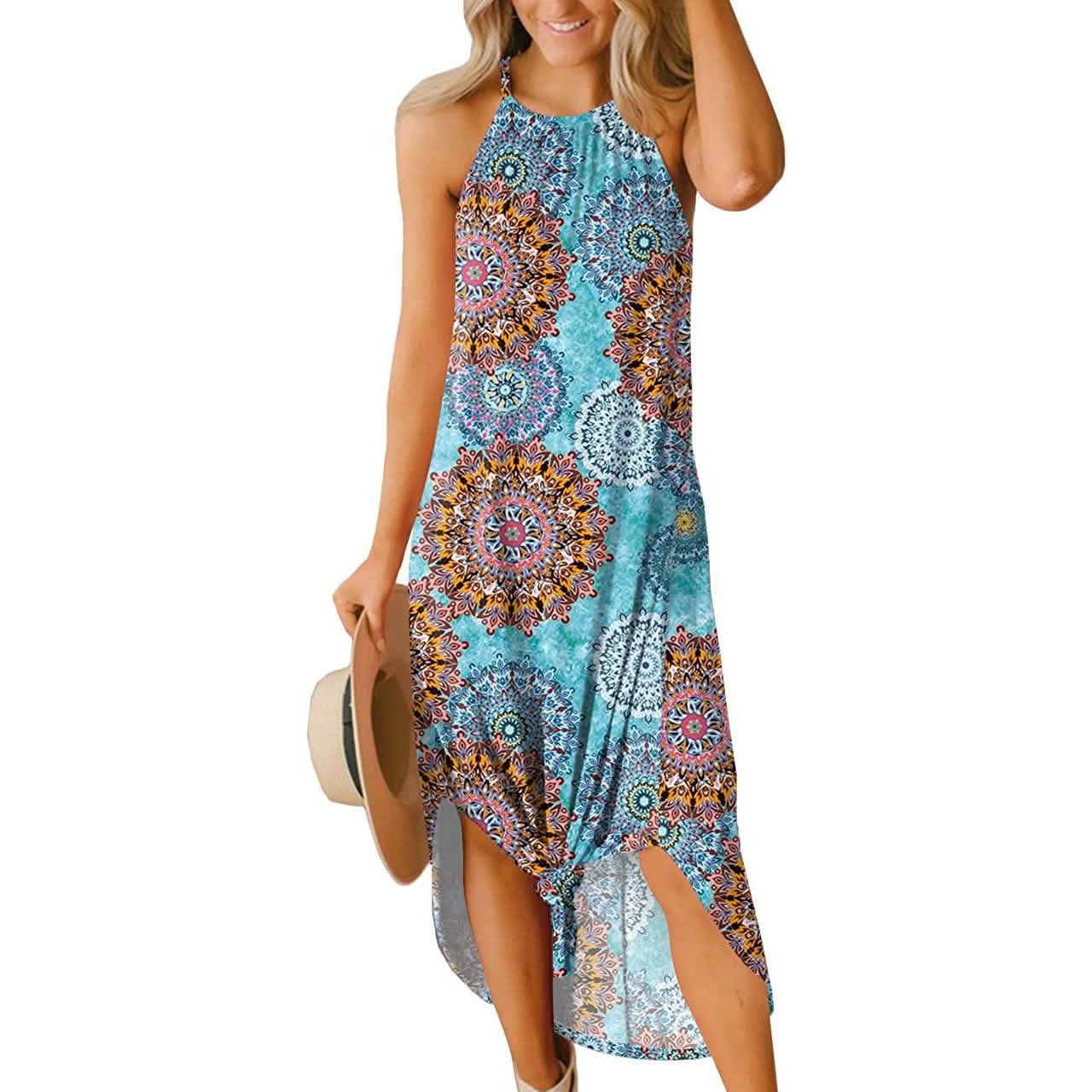 Women's Summer Slit Open Back Dress - Navy & Flower