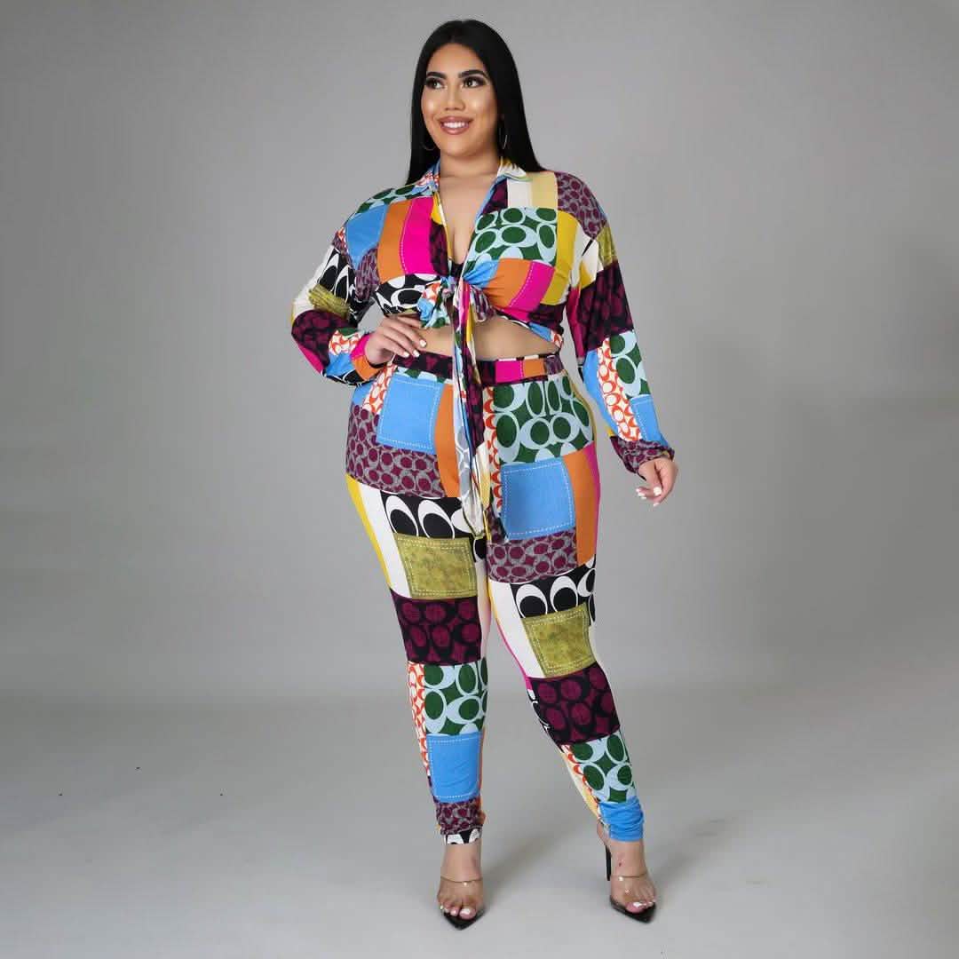 Women's Two-Piece Stretch Set Long Sleeve Crop Top -