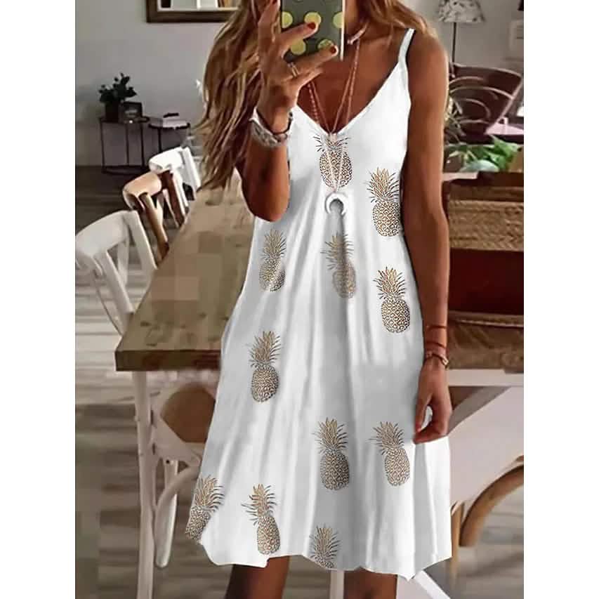 Women's V-Neck Casual Sling Dress - Pineapple XXXX