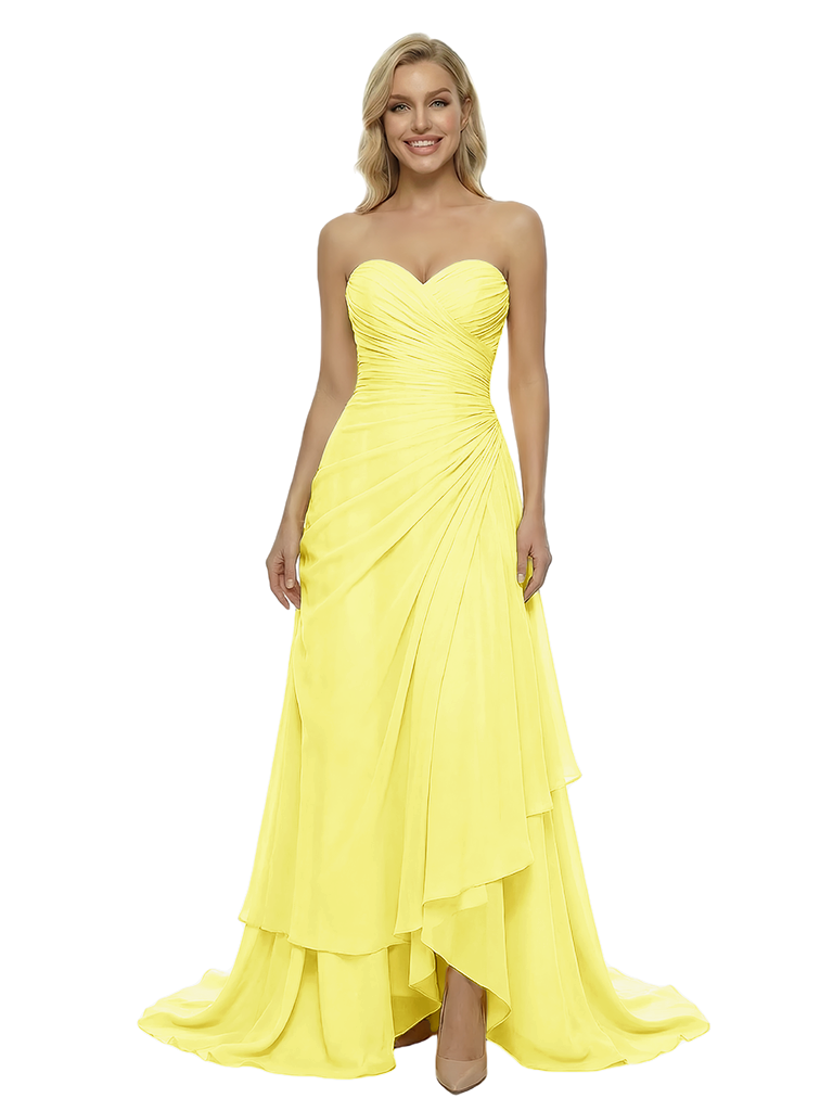 ChicSew Modern Strapless Ruched Chiffon Gown Beautiful A-Line Long Prom Dress