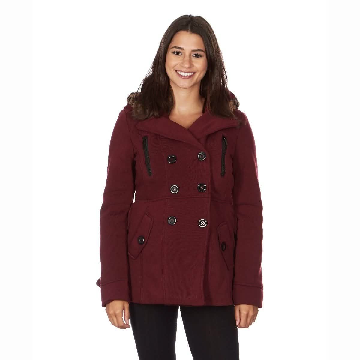 Yoki Women's Leopard Faux Fur Hooded Fleece Coat - XX Burgundy