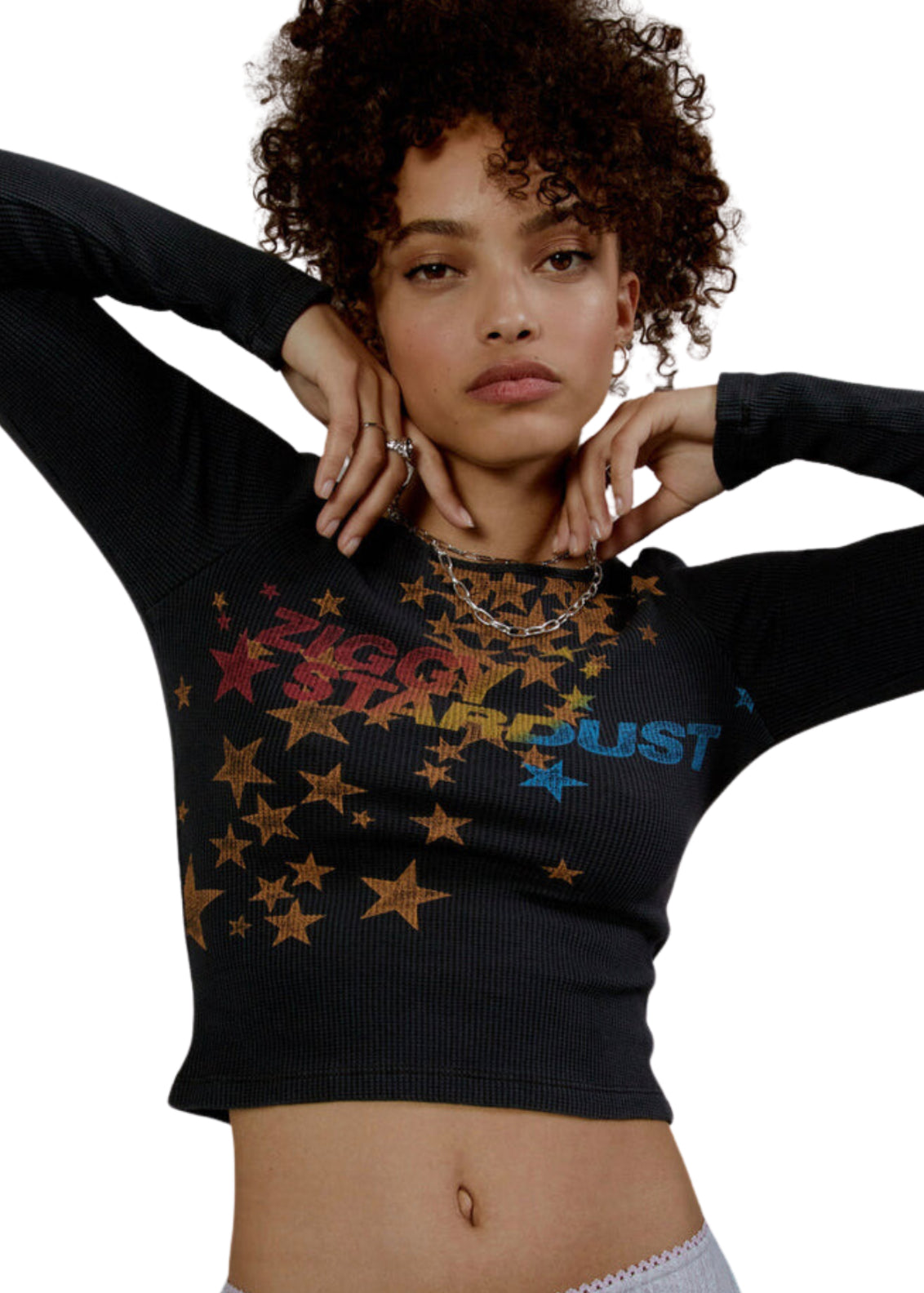David Bowie Ziggy Stardust Thermal Crop Top - L Black